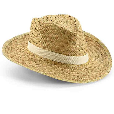 Straw Hat with Printed Ribbon